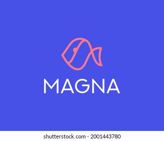 Abstract linear fish logo design vector template. Universal seafood shop store restaurant logotype concept icon.