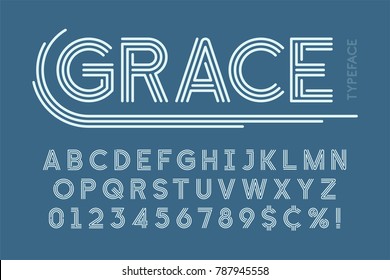 Abstract linear font, letters and numbers vector illustration. Not expanded strokes