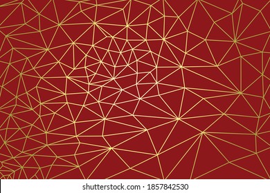Abstract linear geometric background from triangles. Flat vector illustration on red background.