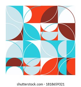 Abstract linear geometric pattern texture inspired by Bauhaus design style. Modern geometry composition artwork with simple vector shapes and basic forms, great for poster design and web presentation.