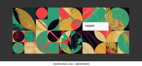 Abstract linear geometric pattern texture inspired by Bauhaus design style. Modern geometry composition artwork with simple vector shapes and basic forms, great for poster design and web presentation.