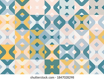 Abstract linear geometric pattern texture inspired by Bauhaus design style. Modern geometry composition artwork with simple vector shapes and basic forms, great for poster design and web presentation.