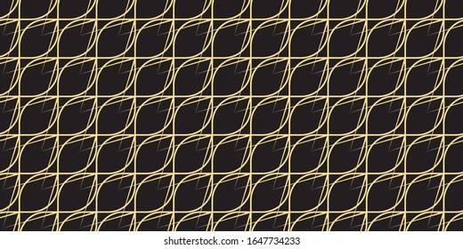 Abstract, linear geometric texture, black background with gold outlines, seamless pattern, print trend 2020