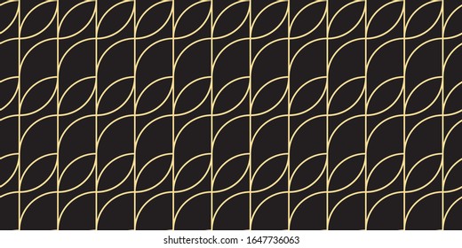 Abstract, linear geometric texture, black background with gold outlines, seamless pattern, print trend 2020