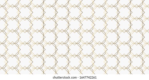 Abstract, linear geometric texture, white background with gold outlines, seamless pattern, print trend 2020