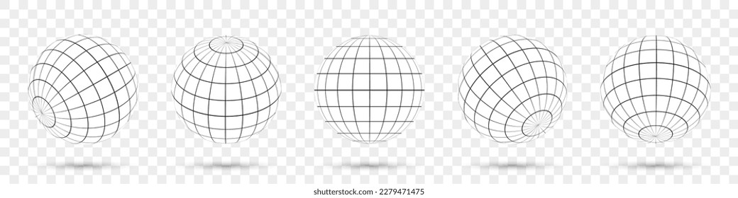 Abstract linear globe collection. Set of web globe