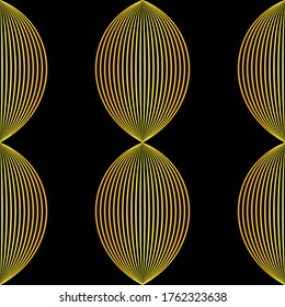 Abstract linear golden chain waves in black background pattern. Vector seamless pattern design for textile, fashion, wrapping and paper