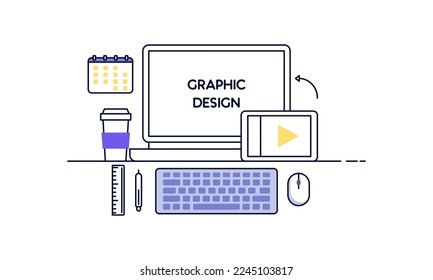 Abstract linear of graphic design, web design and development concepts. Elements for mobile and web applications.
