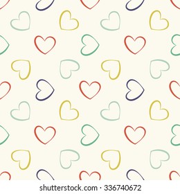 Abstract linear heart seamless pattern. Romantic background. Vector illustration.