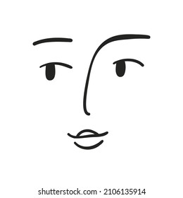 Abstract linear human face. Minimalistic portrait of a woman. Printing on clothes, home decor. Beautiful design for a postcard or invitation. Isolated on a white background