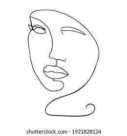 Abstract linear human face. Woman face in one line, modern trending art. Vector illustration hand drawn isolated doodle. Simple poster