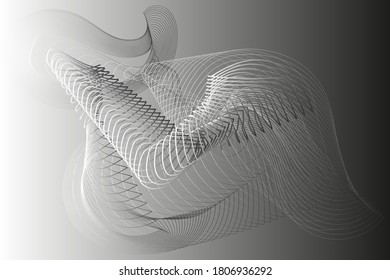 Abstract linear image in gray tones. Gradient black and white fill. Vector 3d background.
