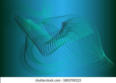 Abstract linear image in green and blue tones. Gradient fill. Vector 3d background.