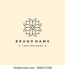 Abstract linear leafs eco logo. Yoga Relax Logotype. Meditation Sign. Floral icon.