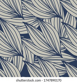 Abstract linear leaves shape seamless pattern. Line art floral wallpaper. Design for fabric, textile print, wrapping paper, cover. Modern vector illustration.