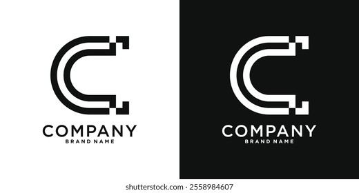 Abstract linear letter C logo icon design template