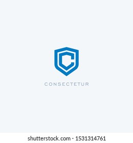 Abstract linear letter initial C shield  logo icon design modern minimal style illustration vector.