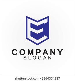 Abstract linear letter initial E shield logo icon design