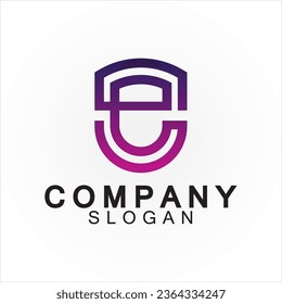 Abstract linear letter initial E shield logo icon design