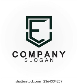 Abstract linear letter initial E shield logo icon design
