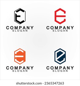 Abstract linear letter initial E shield logo icon design