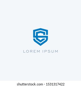 Abstract linear letter initial SC CS shield  logo icon design modern minimal style illustration vector.