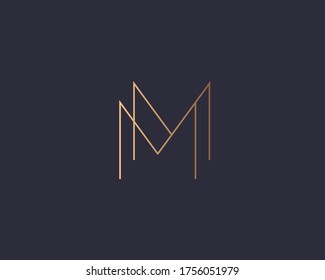 Abstract linear letter M logo icon design modern minimal style illustration. Premium vector line emblem sign symbol mark logotype