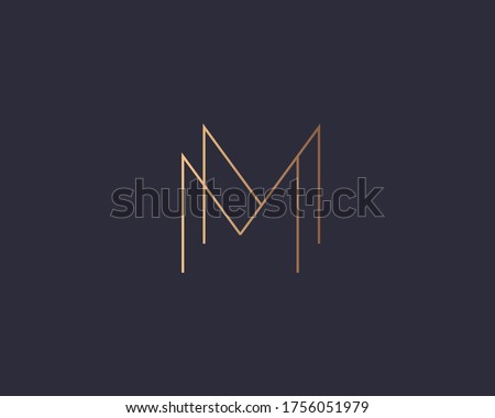 Abstract linear letter M logo icon design modern minimal style illustration. Premium vector line emblem sign symbol mark logotype
