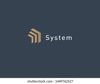 Abstract linear Logo icon geometric golden system element for business technology company