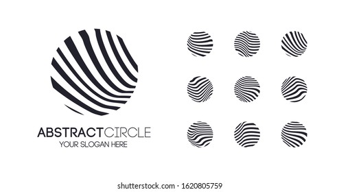 Abstract linear logotype set black color motion style isolated on white background for wave flow logo, water aqua symbol, nature sign, sap icon, luxure stamp. Vector 10 eps