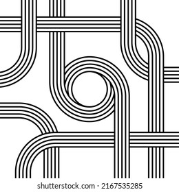 Abstract linear maze background. Black and white. Vector illustration, flat design