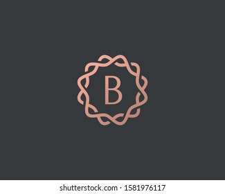 Abstract linear monogram letter B logo icon design modern minimal style illustration. Premium alphabet round wreath frame vector line emblem sign symbol mark logotype
