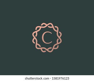 Abstract linear monogram letter C logo icon design modern minimal style illustration. Premium alphabet round wreath frame vector line emblem sign symbol mark logotype
