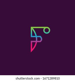 Diseño del icono de la letra F del monograma lineal abstracto, estilo minimalista moderno
 ilustración. Logotipo de símbolo de símbolo de símbolo de la línea vector del alfabeto Premium. Plantilla de logotipo de letra de línea F.