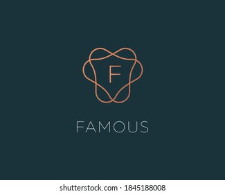 Resumen del diseño del icono del logotipo F de la letra de monograma lineal. Alfabeto superior redondo marco lineal emblema vector símbolo de signo logotipo