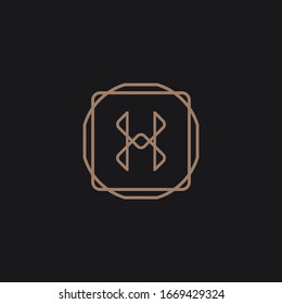 Abstract linear monogram letter H logo icon design, modern minimal style illustration. Premium alphabet round wreath frame vector line emblem sign symbol mark logotype. H Letter Logo Template.