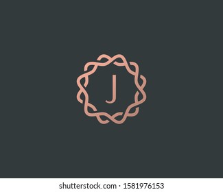 Abstract linear monogram letter J logo icon design modern minimal style illustration. Premium alphabet round wreath frame vector line emblem sign symbol mark logotype
