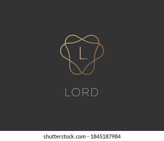 Resumen del diseño del icono del logotipo L de la letra monográfica lineal de diseño de estilo minimalista moderno. Alfabeto superior redondo marco lineal emblema vector símbolo de signo logotipo
