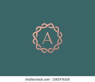 Abstract linear monogram letter A logo icon design modern minimal style illustration. Premium alphabet round wreath frame vector line emblem sign symbol mark logotype
