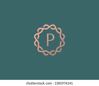 Abstract linear monogram letter P logo icon design modern minimal style illustration. Premium alphabet round wreath frame vector line emblem sign symbol mark logotype
