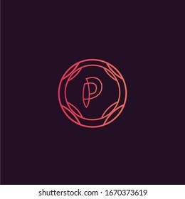 
Abstract linear monogram letter P logo icon design, modern minimal style illustration. Premium alphabet round wreath frame vector line emblem sign symbol mark logotype. Line P letter Logo Template.