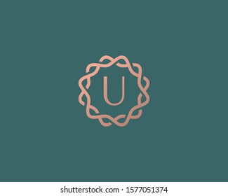 Abstract linear monogram letter U logo icon design modern minimal style illustration. Premium alphabet round wreath frame vector line emblem sign symbol mark logotype
