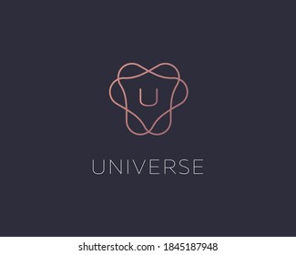Abstract linear monogram letter U logo icon design modern minimal style illustration. Premium alphabet round linear frame vector emblem sign symbol mark logotype