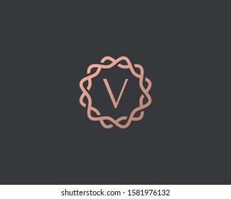 Abstract linear monogram letter V logo icon design modern minimal style illustration. Premium alphabet round wreath frame vector line emblem sign symbol mark logotype
