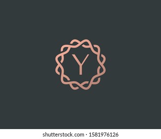 Abstract linear monogram letter Y logo icon design modern minimal style illustration. Premium alphabet round wreath frame vector line emblem sign symbol mark logotype
