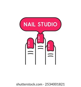 abstract linear nail studio icon for beauty salon. simple lineart style trend modern manicure logotype graphic art design isolated on white. concept of cuticle care pictogram or beauty parlor badge