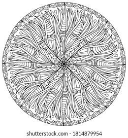 ornamentos lineales abstractos formando una mandala dibujada sobre un fondo blanco para colorear, vector