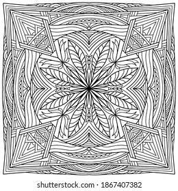abstract linear ornaments forming a mandala drawn on a white background for coloring, vector, mandala