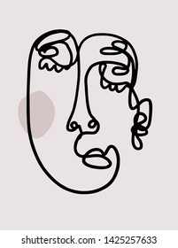 Abstract linear painting face, beauty modern portrait woman, contemporary creative design, female icon isolate on freehand pastel textures. Design for decor printable ,modern wall art, poster, card