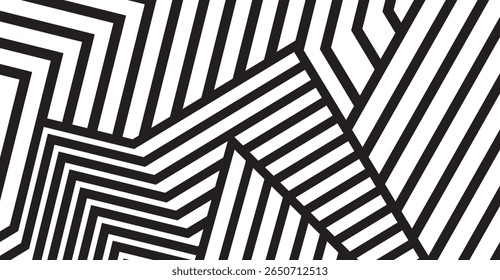 Abstract linear pattern features thick black and white bands that create a high-contrast, geometric design and dynamic visual, perfect for modern backgrounds and creative projects